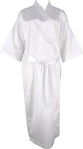 Phialli Sleepwear New Full Body Length Extra Long Kimono Satin Robe Bath Dressing Gown Wrap Bridal White L