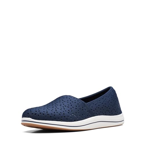 Clarks Womens Breeze Emily Loafer, Navy Synthetic, 9 UK