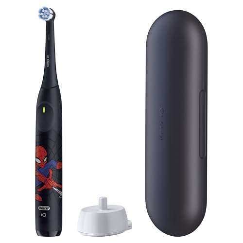 ORAL-B IO KIDS LIMITED RECHARGEABLE ELECTRIC POWERED TOOTHBRUSH, SPIDERMAN WITH 1 GENTLE CARE BRUSH HEAD – AUTOMATIC PRESSURE SENSOR TO PROTECT GUMS – 3 CLEANING SETTINGS – 2 MIN MUSIC TIMER