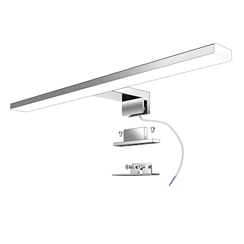 Aogled Bathroom Mirror Lamp 40 cm 10 W 820 LM 230 V Neutral White 4000 K, Bathroom Lamp, Class II in Stainless Steel, Clamp on Mirror/Wardrobe/Wall Lighting 400 mm