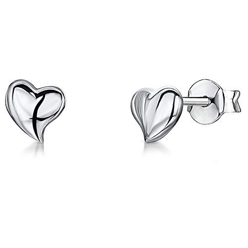 JOOLS by Jenny Brown - Sterling Silver 925 Polished Heart Stud Earrings - 6mm Diameter - Nickel Free, Hypoallergenic - Rhodium Finished, Tarnish Free - Gift Packaging Included