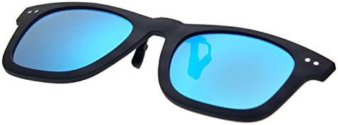 Zacway Matte Rubber Finish Polarized Horn Rimmed Clip-on Sunglasses Color Mirror Lens UV400 50mm (Matte Black/Mirror Ice Blue, 50)