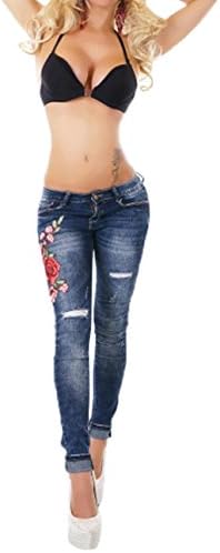 rose embroidered jeans womens