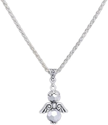 My Fun Colors Simulated Stone Angel Necklace on 17" Silver Toned Chain (Simulated Pewter)
