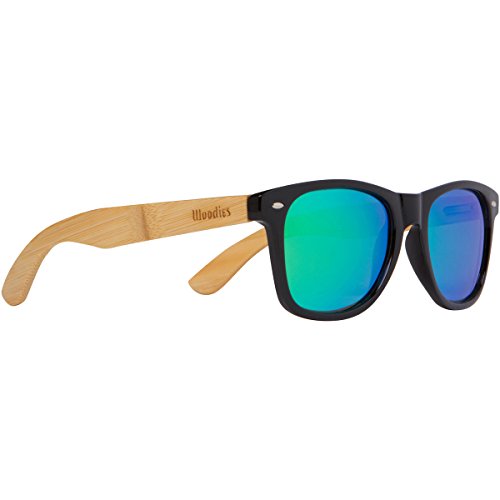WOODIES Bamboo Wood Sunglasses with Green Mirror Polarized Lens