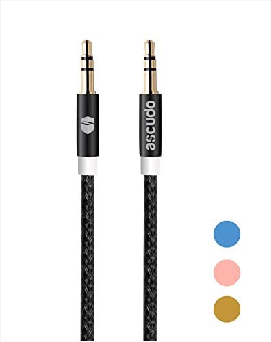 Aux Cable aSCUDO 3.3ft/1m 3.5mm to 3.5mm Male to Male Gold plated, Braided Tangle free Universal Auxiliary cable for car audio, iPhone, Android phones, Mp3, iPod, Beats headphones and More (Black)