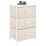 mDesign Vertical Dresser Storage Tower - Sturdy Steel Frame, Wood Top, Easy Pull Fabric Bins - Organizer Unit for Bedroom, Hallway, Entryway, Closets - Textured Print - 3 Drawers - Cream/White