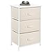 mDesign Vertical Dresser Storage Tower - Sturdy Steel Frame, Wood Top, Easy Pull Fabric Bins - Organizer Unit for Bedroom, Hallway, Entryway, Closets - Textured Print - 3 Drawers - Cream/White