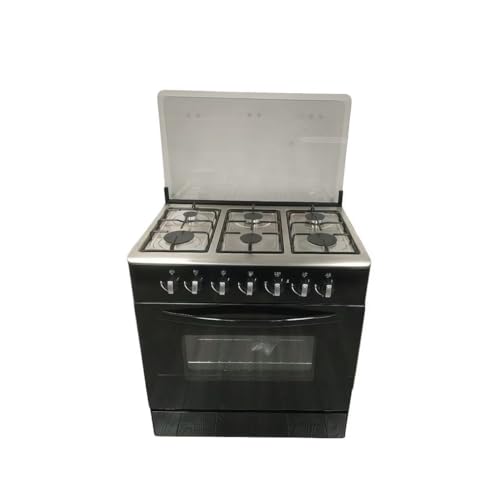 Professional 6-Burner Gas Range with Oven, Black, Stainless Steel Cooktop, Freestanding Kitchen Stove with Large Capacity Vertical Oven