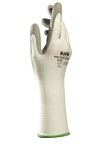 KRYTECH 584 PU Cut Resistant Protective Safety Work Gloves Cut B (EN388) Long Cuff Workman, Builders, Mechanics, Construction, White Size 10 (XL) (1 Pair)
