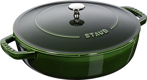 STAUB Schmorpfanne, Chistera Bräter, 28 cm, 3,7 L, Induktionsgeeignet, Aroma-Regen, Made in France, Basilikum-Grün