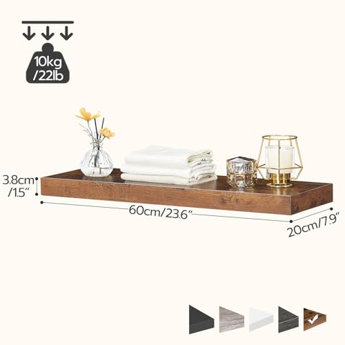 HOOBRO Floating Shelves for Wall, Wooden Floating Shelves Set of 2, Wall Mounted Shelf for Living Room, Bathroom, Bedroom, Floating Shelf with Invisible Bracket, Rustic Brown EBF60BJ01