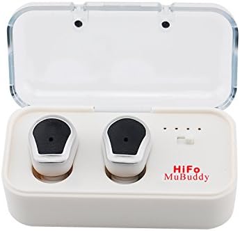HiFo Bluetooth Earphones - "MuBuddy Wireless 102" Mini Earbuds Noise Cancelation, Battery Status Sweat Proof Built-in Microphone for iOS and Android Devices (White)