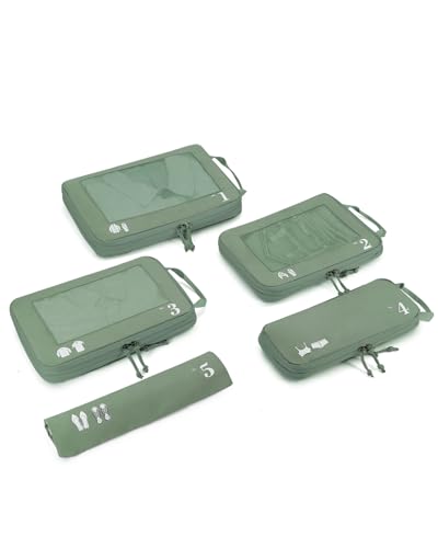 ECOHUB 5 Pieces Organizer Suitcase Compression Space-Saving Travel Accessories Useful Packing Cubes Set Organizer Travel Bags Travel Essentials Kit Air Travel (Green)