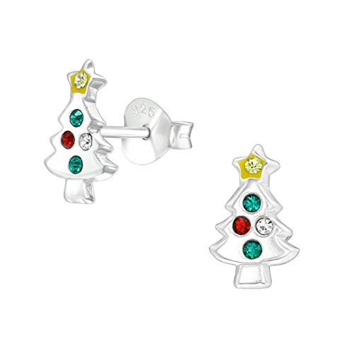 Tiny Sterling Silver Christmas Tree Earrings with Crystal