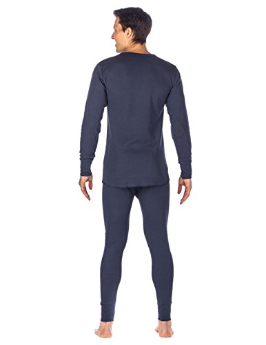 Men's Extreme Cold Waffle Knit Thermal Top and Bottom Set - Dark Blue -Medium - Thumbnail 2