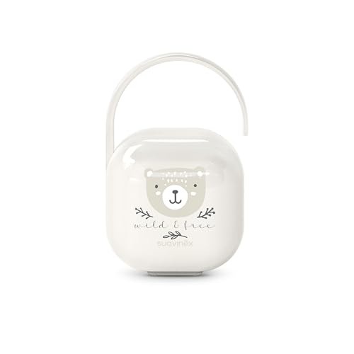 Suavinex, Pacifier Box for Baby, Capacity for 2 Dummies, Pouch - Durable Case, Easy to Clean, Flexible Handle for Hanging to Bag, Pushchair or Crib, +0 Months, Wild&Free Beige
