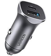 شاحن سيارة UGREEN USB C PD 20W لهواتف iPhone 12 منافذ USB مزدوجة مع محول سيارة QC 3.0 متوافق مع i...