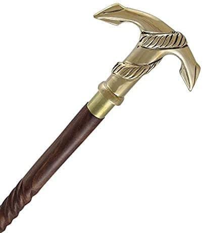 Riyex Walking Stick Wood & Metal Mens Walking Canes Spindle Shaft Wooden with Brass Anchor Handle Brown