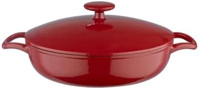 Lakeland 26cm Paprika Red Cast Iron Shallow Round Lidded Casserole (2.7L)