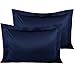 NTBAY 2 Pcs Silk Satin Standard Pillow Shams, Soft Silky and Smooth Luxury 20x26 Decorative Oxford Pillowcases, Navy Blue, Standard
