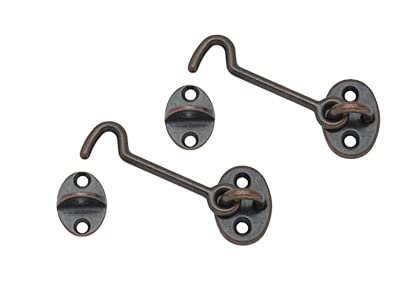 Photo 1 of QCAA Forged Brass Cabin & Door Hook Latch & Eye, 2-1/2", Antique Copper, 2 Pack, Made in Taiwan
