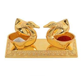 Collectible India Love Bird Metal Golden Plated Chandan Roli, Sindoor/Kumkum Box, 4.5x 2.5 x 2 Inches