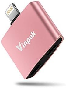iPhone 7 Splitter, Vinpok Dual Lightning Adapter &amp; Splitter for iPhone 7 / 7 Plus, Lightning Splitter Audio &amp; Charge and Sync Data Compatible for iOS 9.2-11 System (Rose Gold)