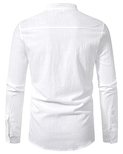 HAKJAY COTTON LINEN SHIRTS FOR MEN CASUAL SHIRTS LONG SLEEVE HENLEY BEACH SHIRTS HAWAIIAN T SHIRTS FOR MEN WHITE SMALL
