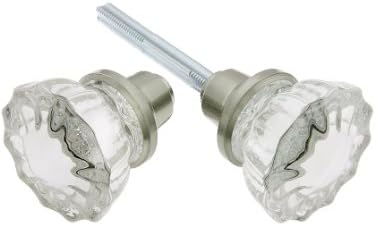 Pair of Fluted Glass Door Knobs with Plated Zinc Base in Satin Nickel