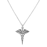 925 Sterling Silver Small Caduceus Symbol of Medicine Necklace For Doctors & Nurses (18 Inches)