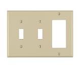 Leviton 80421-I 3-Gang 2-Toggle 1-Decora/GFCI Device Combination Wallplate, Standard Size, Thermoset, Device Mount, Ivory