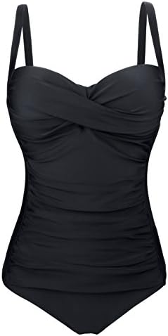 Babequeen Vintage Retro Bathing Suit One Piece Monikini Swimsuit Black 2XL