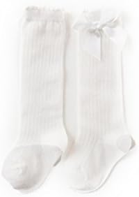 Newborn Infant Baby Girl Bow Stocking Long Tube Socks (S, white)