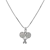 Lux Accessories Tennis Rackets Pave Ball Pendant Sport Necklace