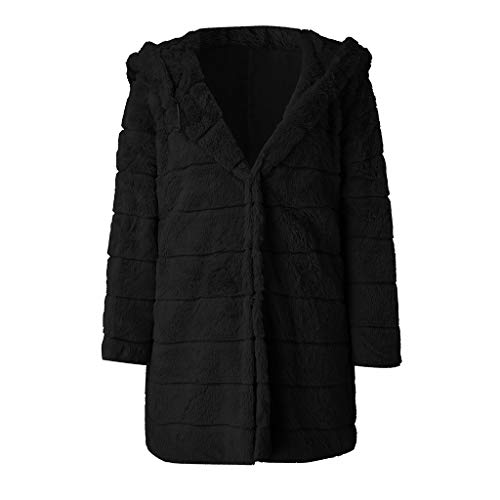 Womens Faux Fur Hooded Coats 2019 Winter Warm Thick Parka Long Overcoats Shaggy Shearling Jacket - Limsea Black