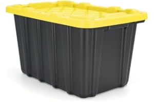 Heavy Duty Storage Tote Storage Bins, 45L, Safety Yellow & Carbon Black, Plastic, Stackable with Snap‑On Lid