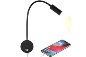 WisHomee Dimmable RV Reading Light with USB Charging Port, DC 12V RV Interior Lights, Flexible LED Light Fixtures, Designed for Camper, Van, Boat and Motorhome (Black)