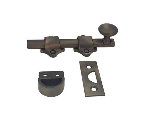 Photo 1 of QCAA Solid Brass Dutch Door Bolt, 4", Antique Brass, Made in Taiwan, 1 Pack