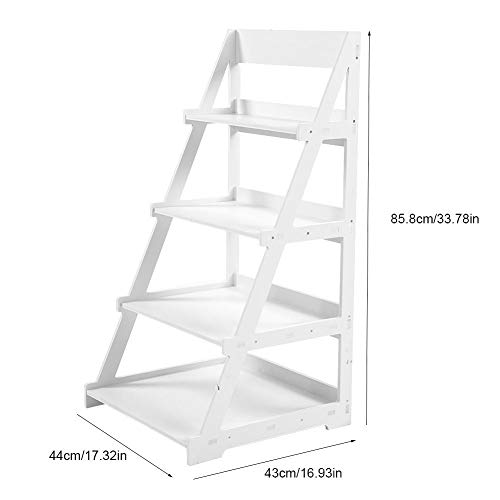 4-Tier Ladder Shelf, All Purpose Organizer Rack Premium Wood Plastic Storage Shelf for Bedside, Living Room, Kitchen, Bathroom, Baby Room, Office