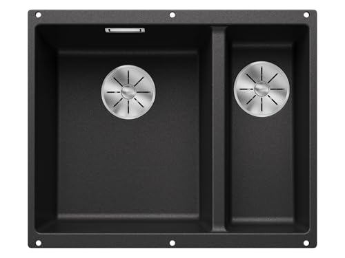 BLANCO SUBLINE 340/160-U | Granitspüle aus SILGRANIT anthrazit | Einbauart: Unterbau | Hauptbecken links | für 60 cm breite Unterschränke | Ein Ausschnitt und nur einmal montiert | [55,5x46x20,2 cm]