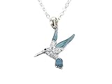 Hummingbird Clear Crystals Blue Enamel Fashion Necklace Jewelry