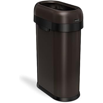 simplehuman 50 Liter / 13.2 Gallon Slim Open Top Trash Can, Commercial Grade, Heavy Gauge Dark Bronze Stainless Steel