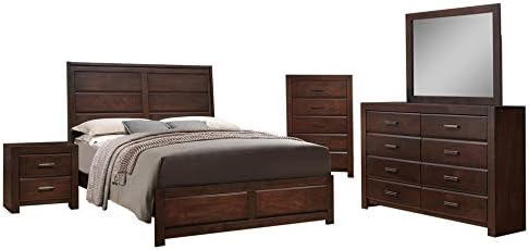 Amazon Com Millie 5 Piece Bedroom Set Queen Walnut Wood Contemporary Panel Bed Dresser Mirror Chest 1 Nightstand Kitchen Dining