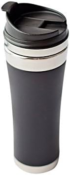 Double Wall Stainless Steel Vulcano Tumbler with Spill Resistant Snap Fit Threaded Lid, 16 oz (Matte Black)