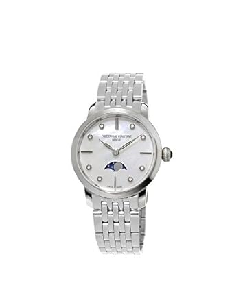 Frederique Constant Womens Slim Line Mother of Pearl Dial Stainless Steel Moon Phase Swiss Watch FC-206MPWD1S6B