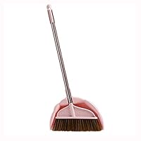 Lxrzls Broom And Dust Removal Pot Set - Quality Long Handled Dust Removal Pot And Brush Set - Long Handle Telescopic Upright Broom (Color : Pink)