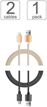 Gatcepot [2-Pack] Charging Cable (3tf) Durable Power Line Combo 2.5A Output Nylon Rope Material for iPhone, iPad &amp; Samsung Galaxy &amp; More (2-Pack-Gold, black)