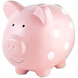 Pearhead Large Ceramic Piggy Bank, Ideal for Boys and Girls, Kids Money and Coin Bank, Perfect Baby Girl Nursery Décor, Gift and Newborn Keepsake, Pink Polka Dots