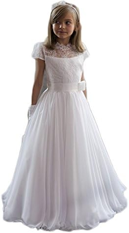 EnjoyDress Short Sleeve Long Flower Girl Dresses Party Holy First Communion Dress White Size 9